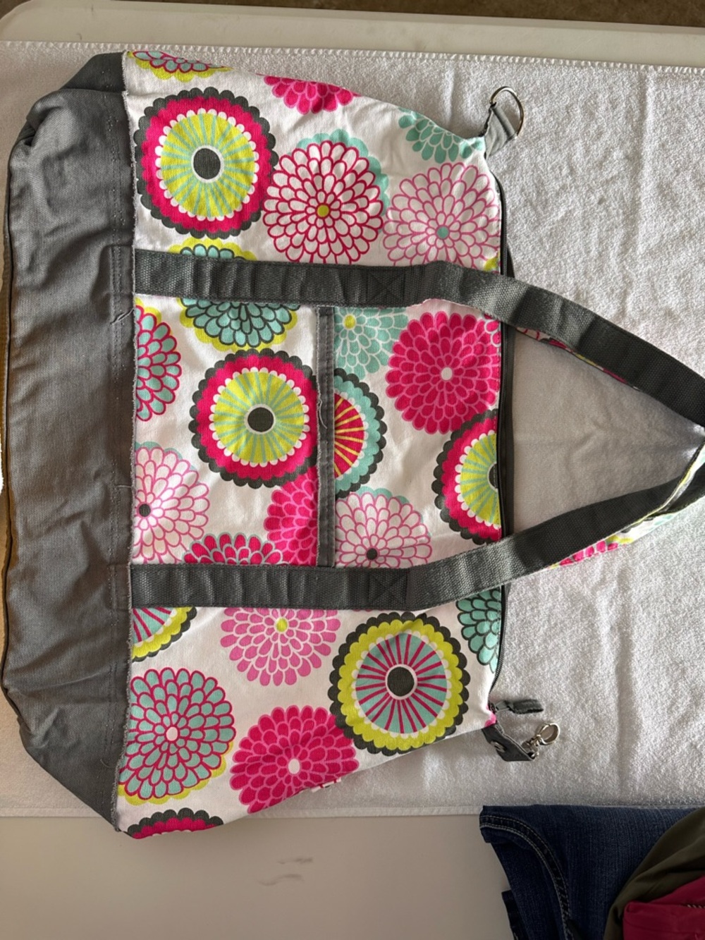 Floral Multi-Color 31 Canvas Tote Bag with Gray Straps - Picture 4 of 4